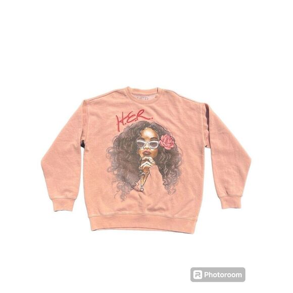 HER Graphic Pullover Stylish Sweatshirt - Trendy Peach Crewneck - Unisex Casual - Picture 3 of 8